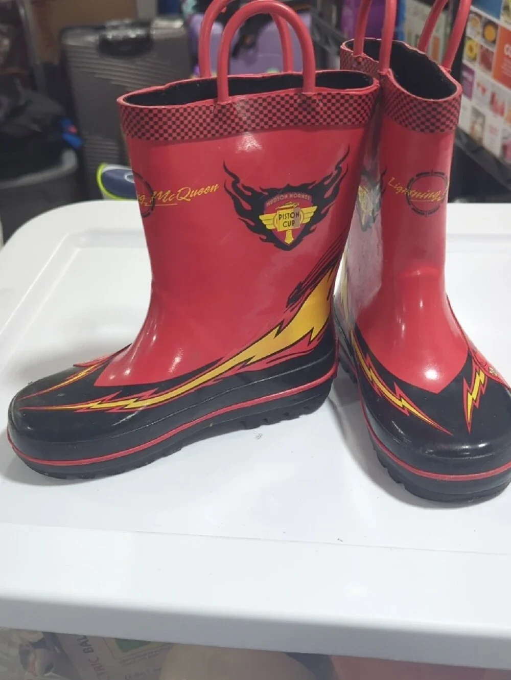 Red Lightning Car Kids Rain Boots - Character Print